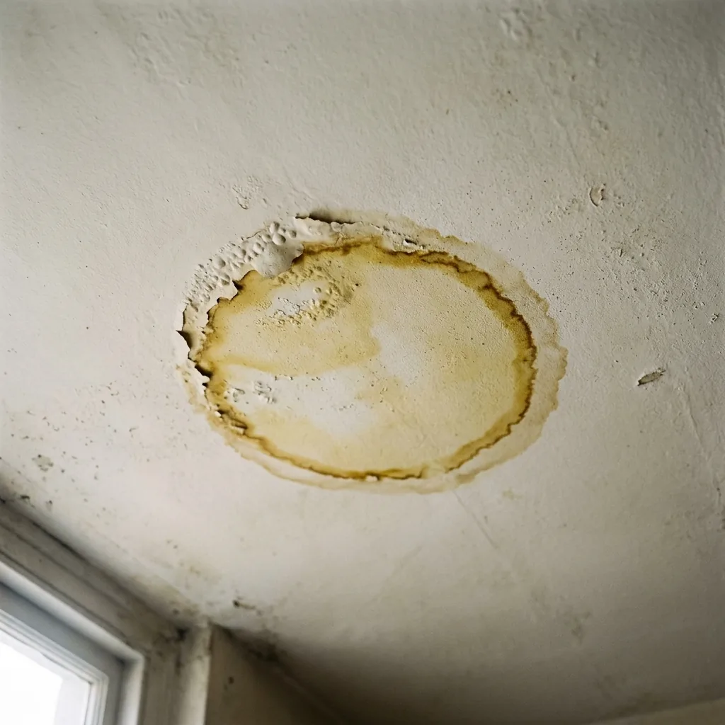 A ceiling water stain indicating hidden water damage in Lancaster