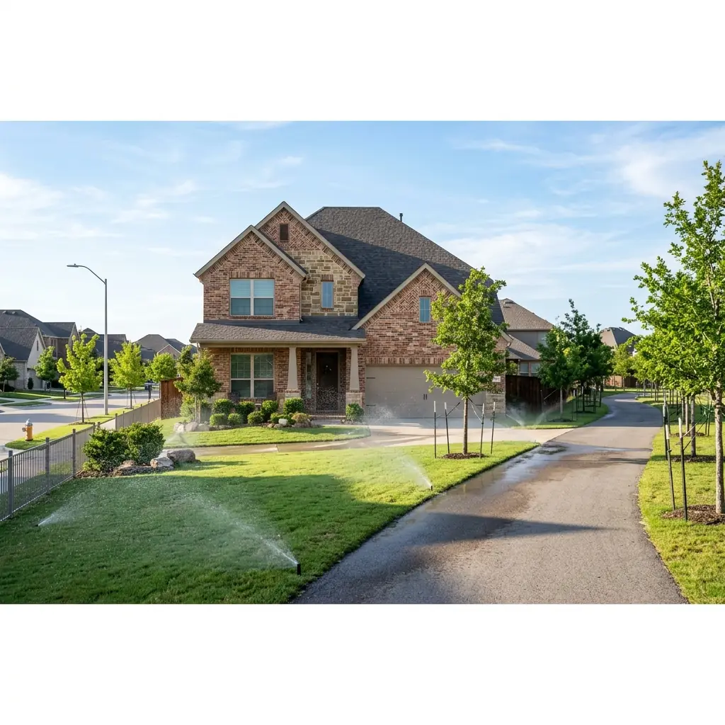 A home near a hike-and-bike trail corridor in Lancaster, the kind of property exposed to regional water damage risk