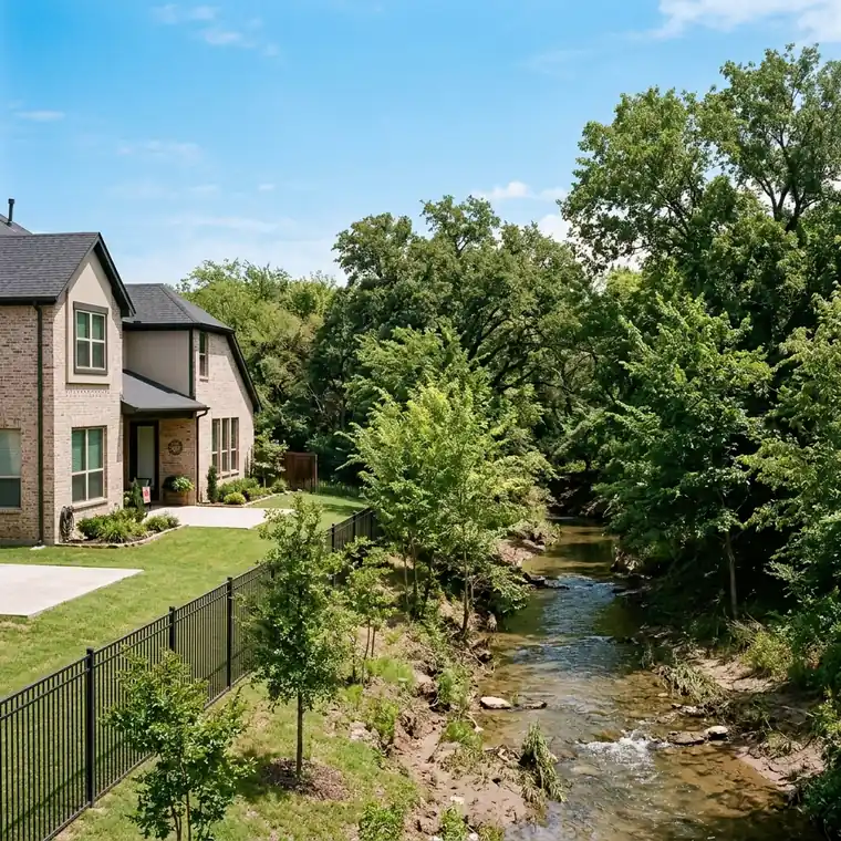 A home near Ten Mile Creek Preserve in Lancaster, illustrating creek-adjacent flood risk
