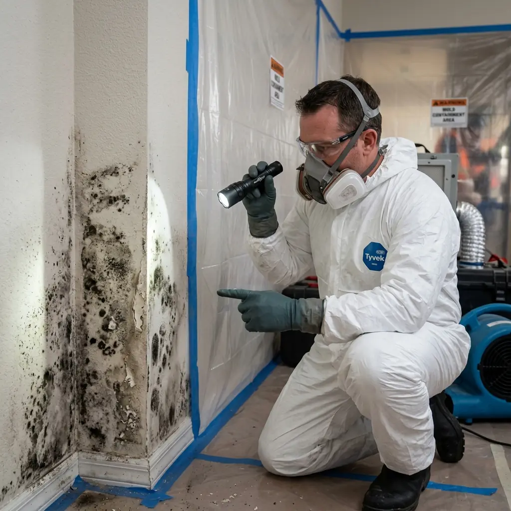 IICRC-certified technician performing mold remediation in Lancaster